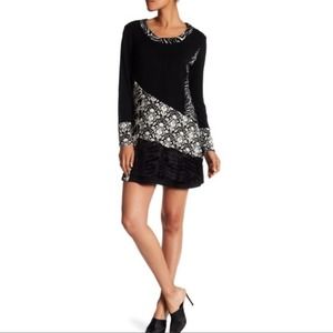 Papillon Black Sweater Dress Small Floral Animal